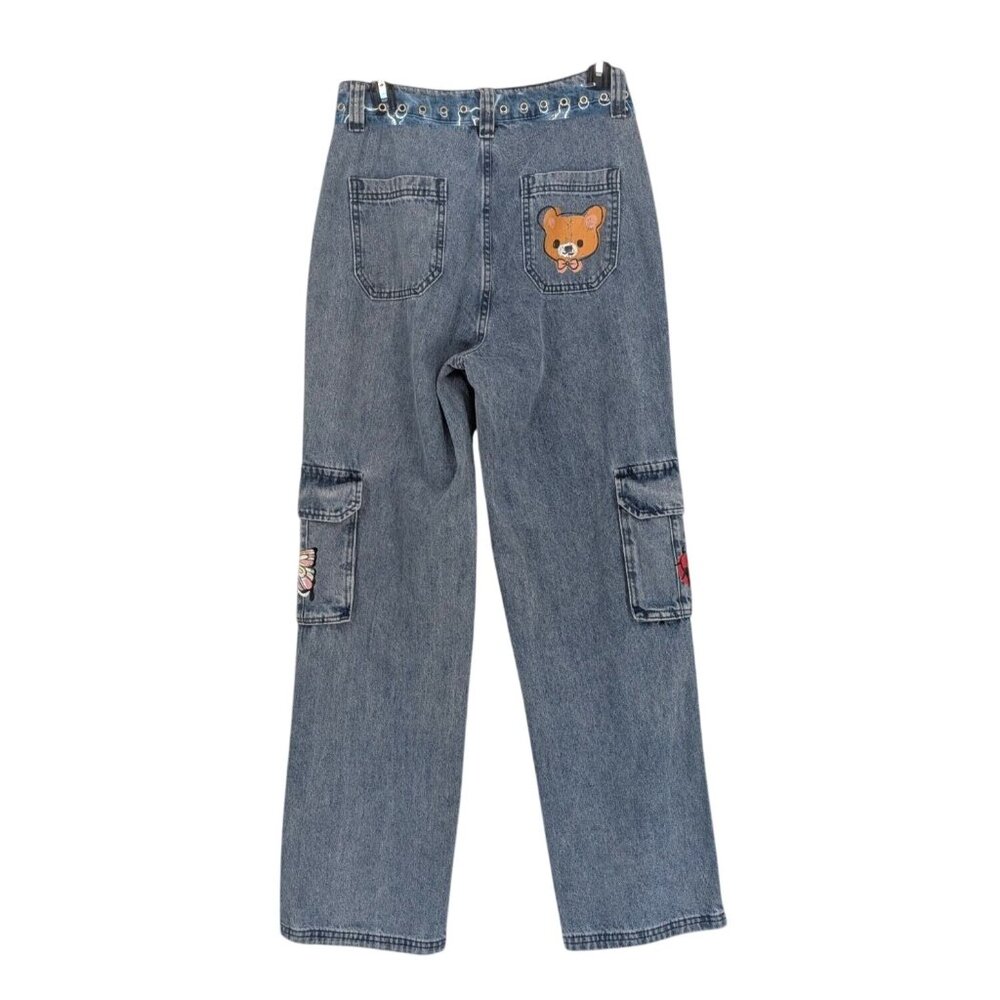 Patchwork Cargo Denim Pants Butterfly Mushroom Wi… - image 2